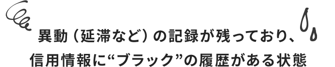異動（延滞など）の記録が残っており、信用情報に“ブラック”の履歴がある状態